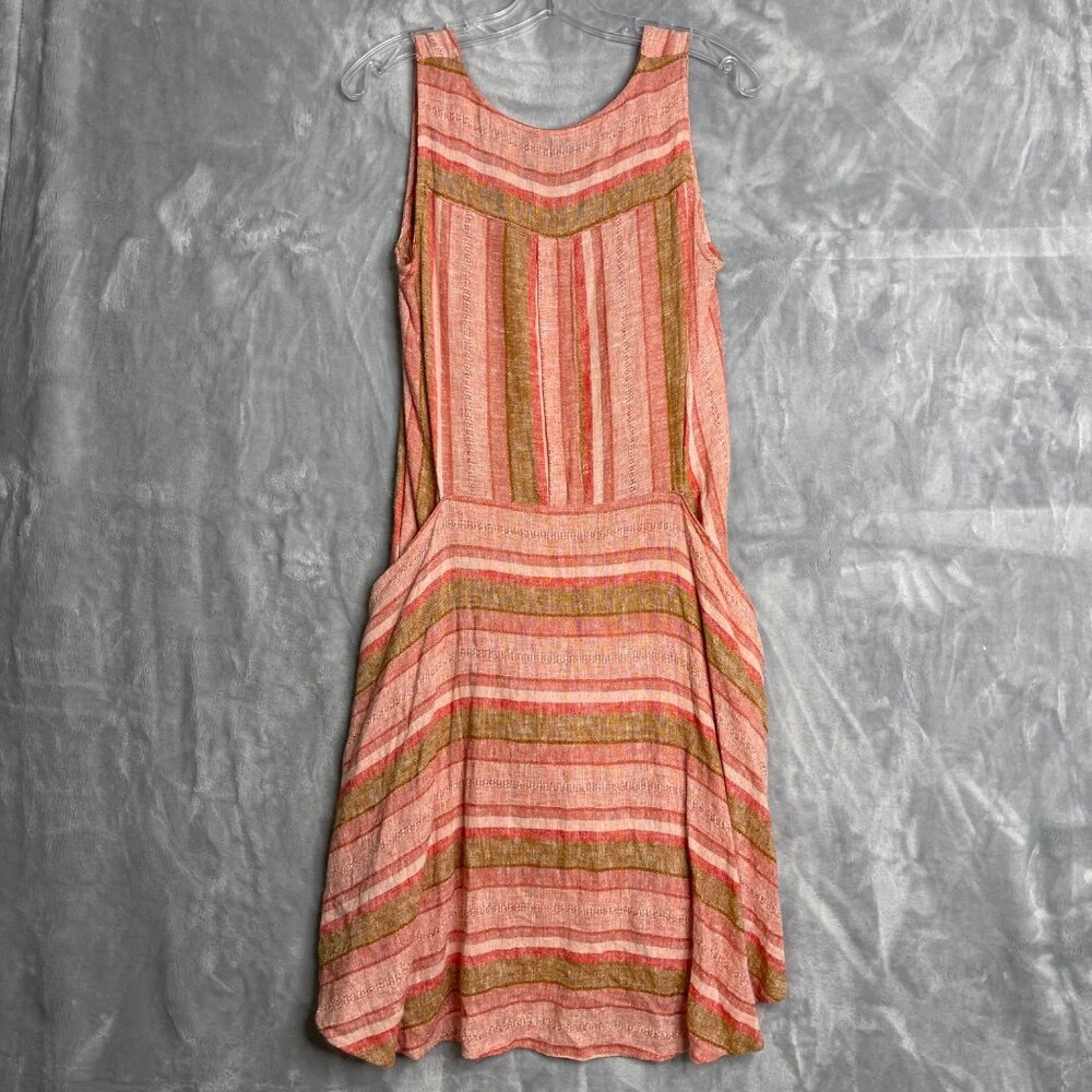 Anthropologie Drew Morgan Linen Tie Dress Womens M‎ Pink Multi Faux Sarong - Picture 2 of 9